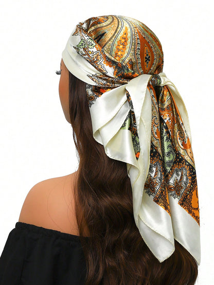 1pc Luxurious Sunscreen Scarf, Fashionable 90cm*90cm Square Neck Scarf, Printed Shawls & Wraps For Women, Suitable For All Seasons For Dress