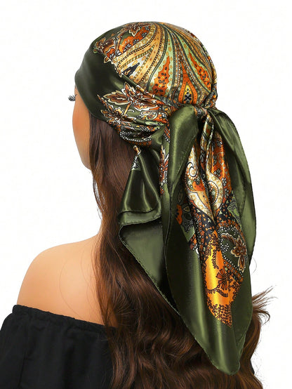 1pc Luxurious Sunscreen Scarf, Fashionable 90cm*90cm Square Neck Scarf, Printed Shawls & Wraps For Women, Suitable For All Seasons For Dress