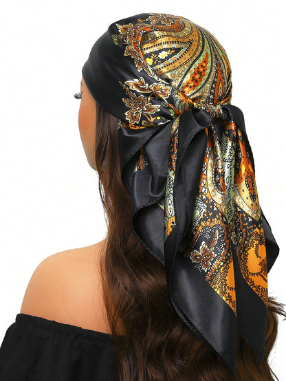 1pc Luxurious Sunscreen Scarf, Fashionable 90cm*90cm Square Neck Scarf, Printed Shawls & Wraps For Women, Suitable For All Seasons For Dress