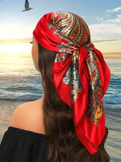 1pc Luxurious Sunscreen Scarf, Fashionable 90cm*90cm Square Neck Scarf, Printed Shawls & Wraps For Women, Suitable For All Seasons For Dress