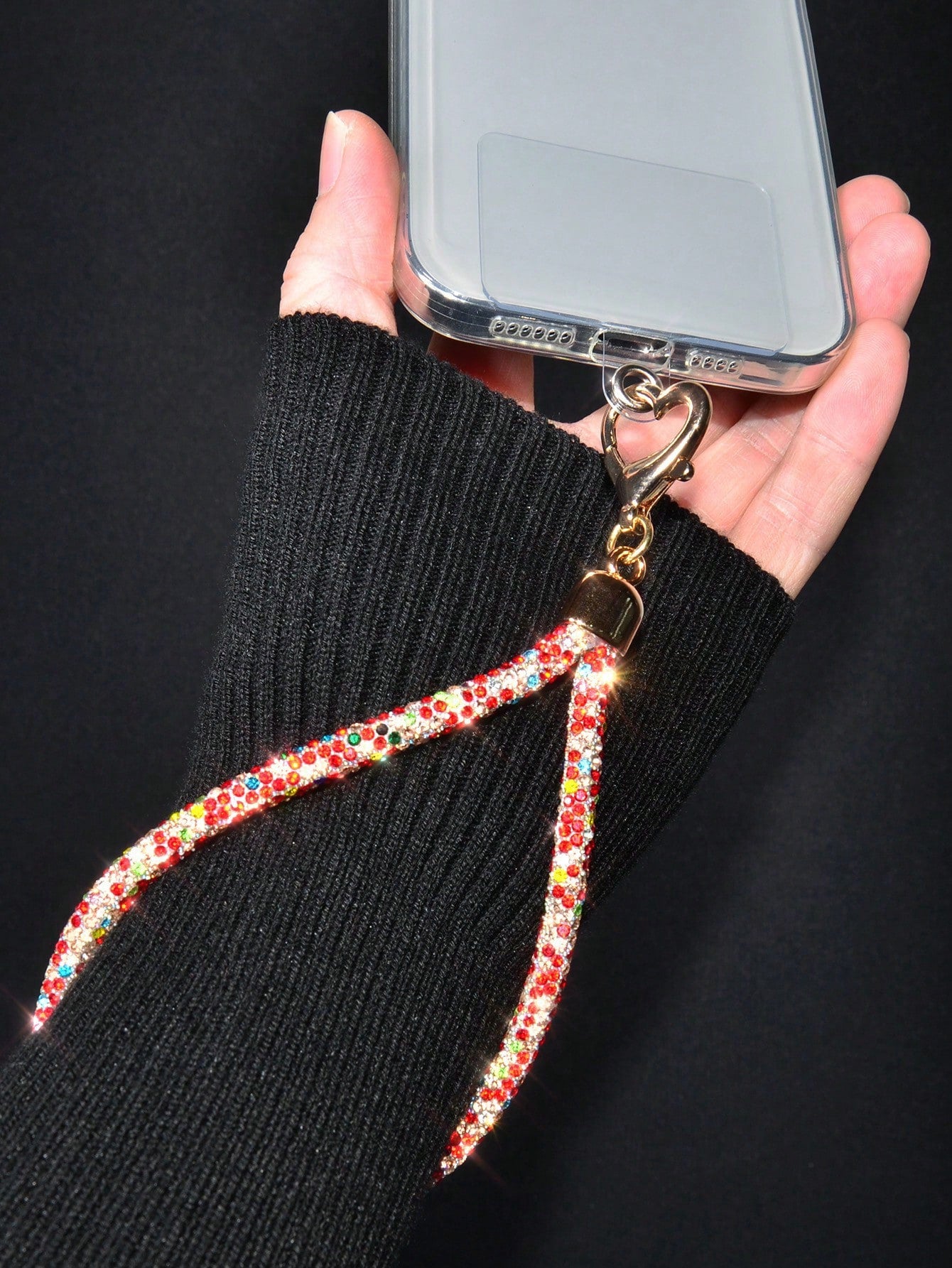 1pc Luxury Rhinestone Bling Phone Wrist Lanyard With Metal Heart Clasp, Elegant Sparkling Keychain Bag Charm Chain For Women Compatible With Android And Most Smartphone,Gifts For Mother, Family, Frien