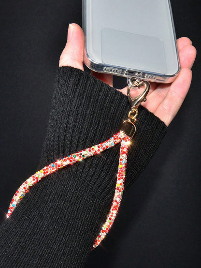 1pc Luxury Rhinestone Bling Phone Wrist Lanyard With Metal Heart Clasp, Elegant Sparkling Keychain Bag Charm Chain For Women Compatible With Android And Most Smartphone,Gifts For Mother, Family, Frien