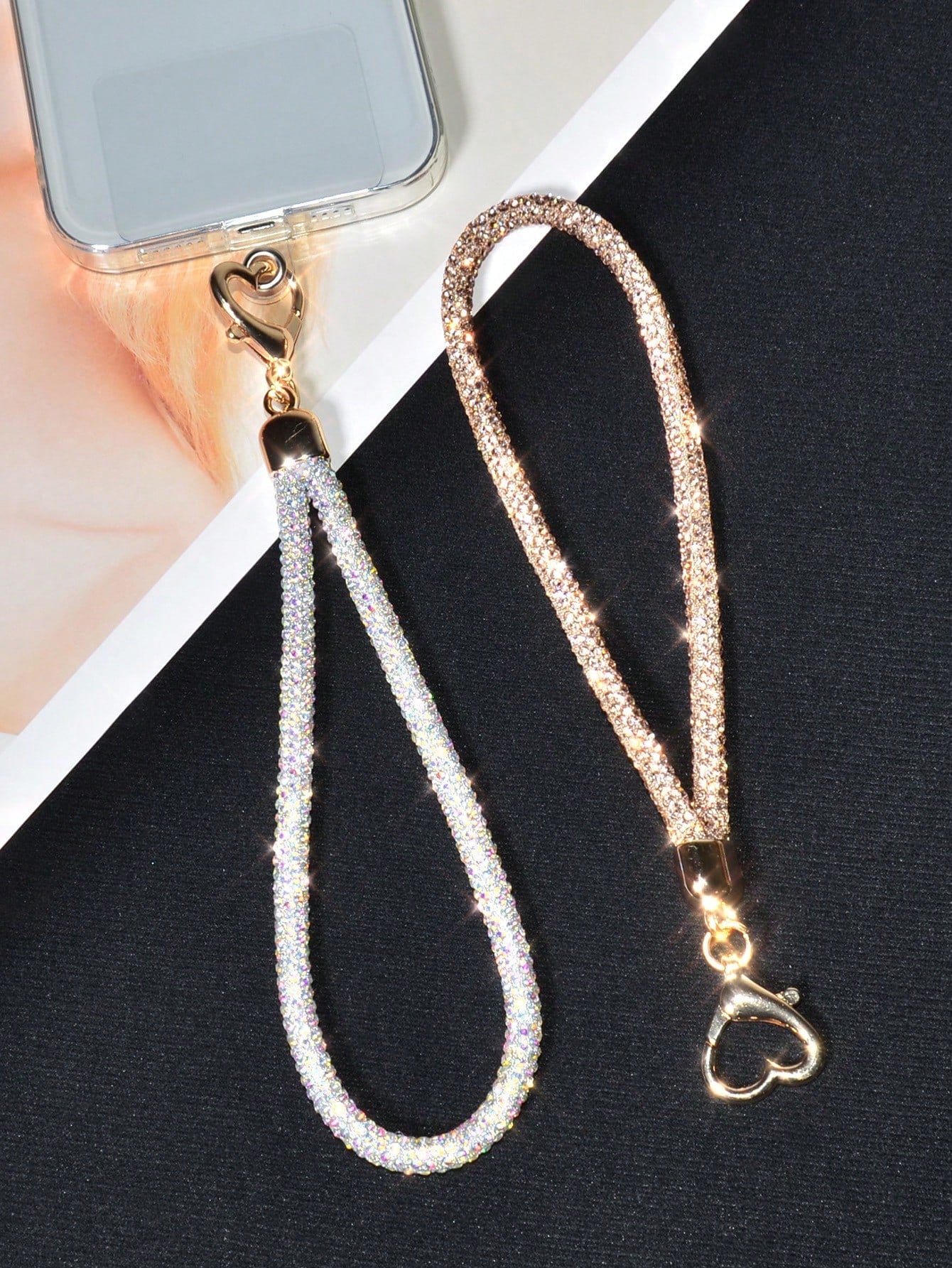 1pc Luxury Rhinestone Bling Phone Wrist Lanyard With Metal Heart Clasp, Elegant Sparkling Keychain Bag Charm Chain For Women Compatible With Android And Most Smartphone,Gifts For Mother, Family, Frien