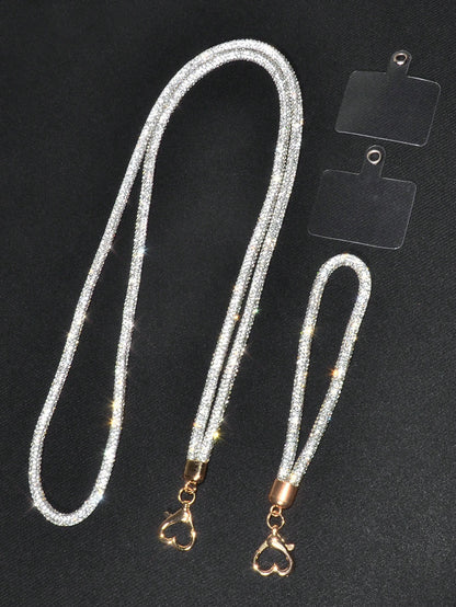 1pc Luxury Rhinestone Bling Phone Wrist Lanyard With Metal Heart Clasp, Elegant Sparkling Keychain Bag Charm Chain For Women Compatible With Android And Most Smartphone,Gifts For Mother, Family, Frien