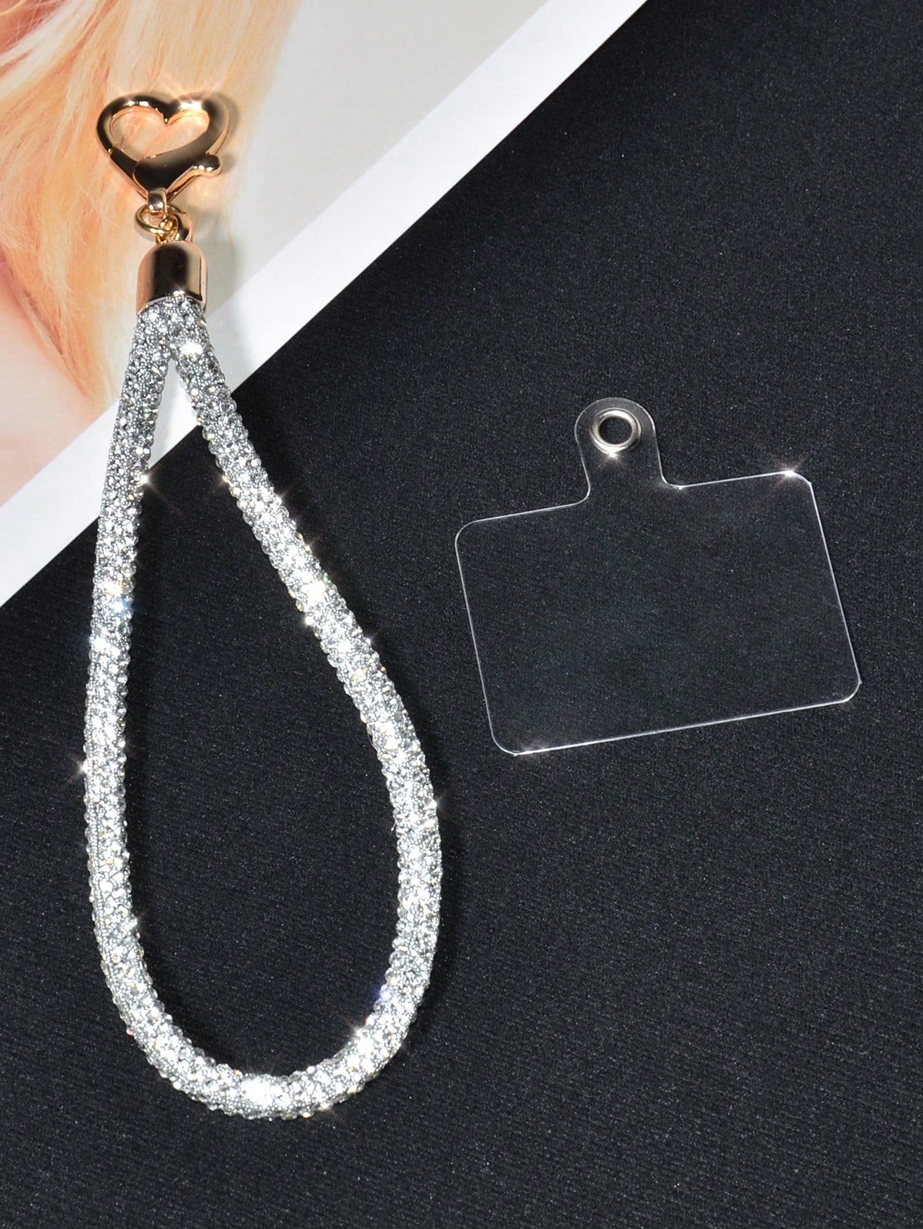 1pc Luxury Rhinestone Bling Phone Wrist Lanyard With Metal Heart Clasp, Elegant Sparkling Keychain Bag Charm Chain For Women Compatible With Android And Most Smartphone,Gifts For Mother, Family, Frien