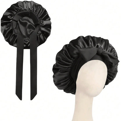 1pc Luxury Silk Sleep Cap With Adjustable Bow- Lightweight Hair Protection Cap, Suitable For Curly/Braided/Natural Hair, Multiple Colors Available, Essential Nighttime Hair Care Item, Soft And Comfor