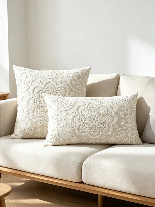1pc Mandala Flower Exquisite Embroidery Cushion Cover, Various Sizes, Pillow Core Not Included, Suitable For Multiple Rooms