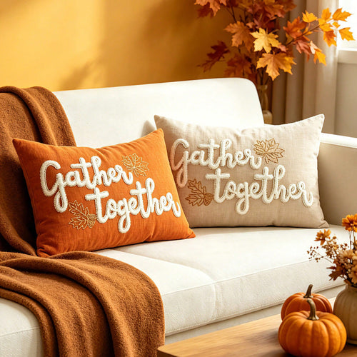 1pc Maple Leaf Embroidered Thanksgiving & Halloween Pillowcase, Decorative Autumn Harvest Pumpkin Pillow Cover