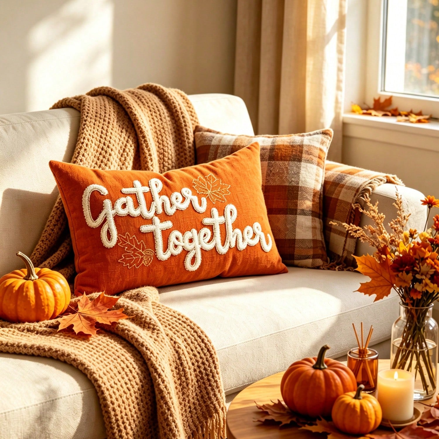 1pc Maple Leaf Embroidered Thanksgiving & Halloween Pillowcase, Decorative Autumn Harvest Pumpkin Pillow Cover