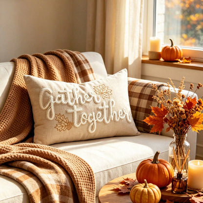 1pc Maple Leaf Embroidered Thanksgiving & Halloween Pillowcase, Decorative Autumn Harvest Pumpkin Pillow Cover