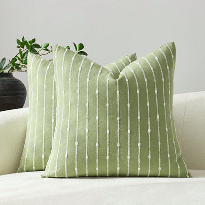 1pc Matcha Green (Without Filler) Decorative Jacquard Velvet Cushion Cover, Comfortable Modern Striped Texture Pillow Sham, Suitable For Sofa, Bedroom, Living Room, Showroom, Applicable For Spring, Su