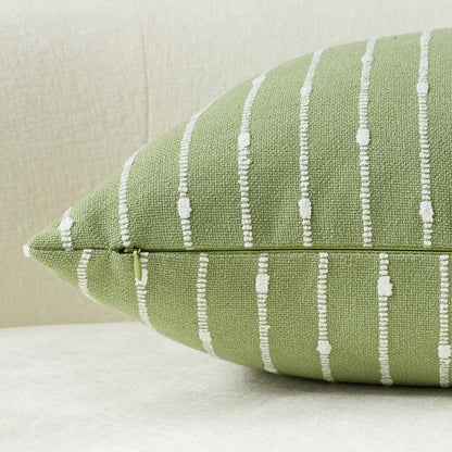 1pc Matcha Green (Without Filler) Decorative Jacquard Velvet Cushion Cover, Comfortable Modern Striped Texture Pillow Sham, Suitable For Sofa, Bedroom, Living Room, Showroom, Applicable For Spring, Su