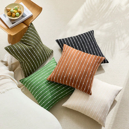 1pc Matcha Green (Without Filler) Decorative Jacquard Velvet Cushion Cover, Comfortable Modern Striped Texture Pillow Sham, Suitable For Sofa, Bedroom, Living Room, Showroom, Applicable For Spring, Su