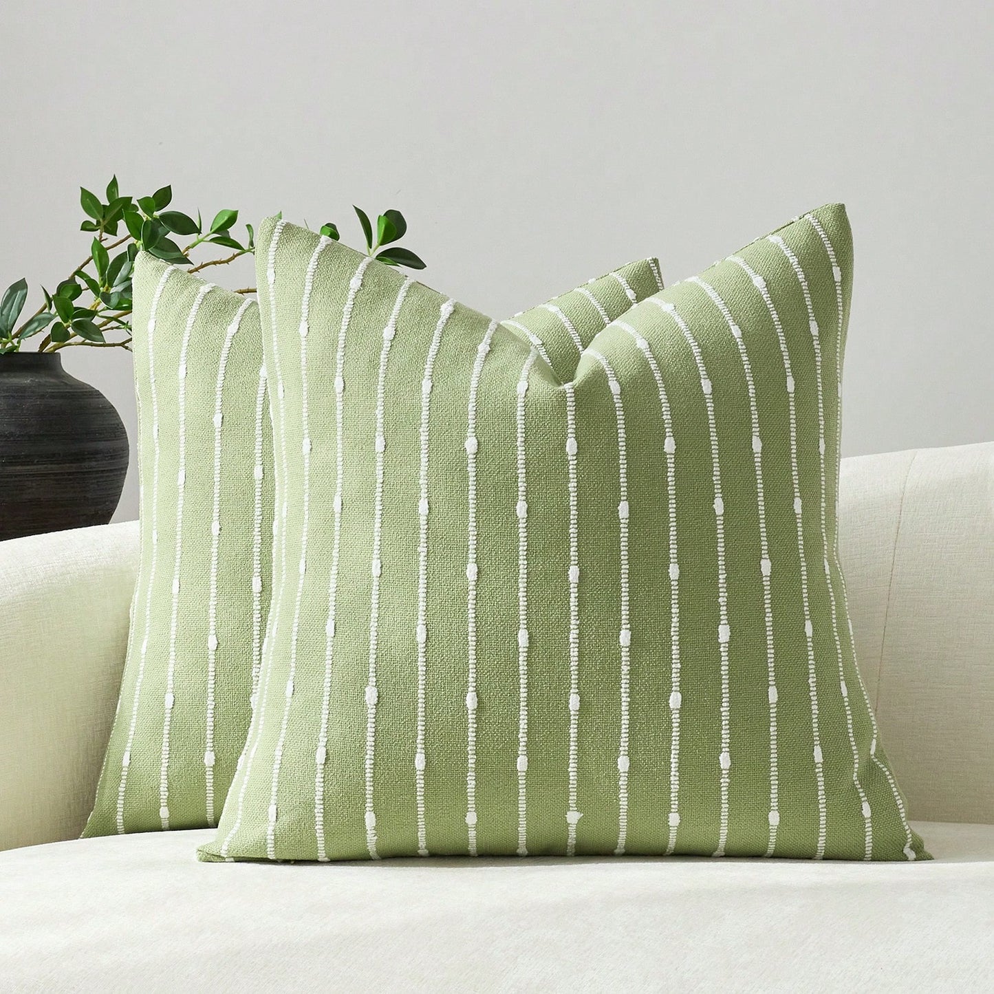 1pc Matcha Green (Without Filler) Decorative Jacquard Velvet Cushion Cover, Comfortable Modern Striped Texture Pillow Sham, Suitable For Sofa, Bedroom, Living Room, Showroom, Applicable For Spring, Su