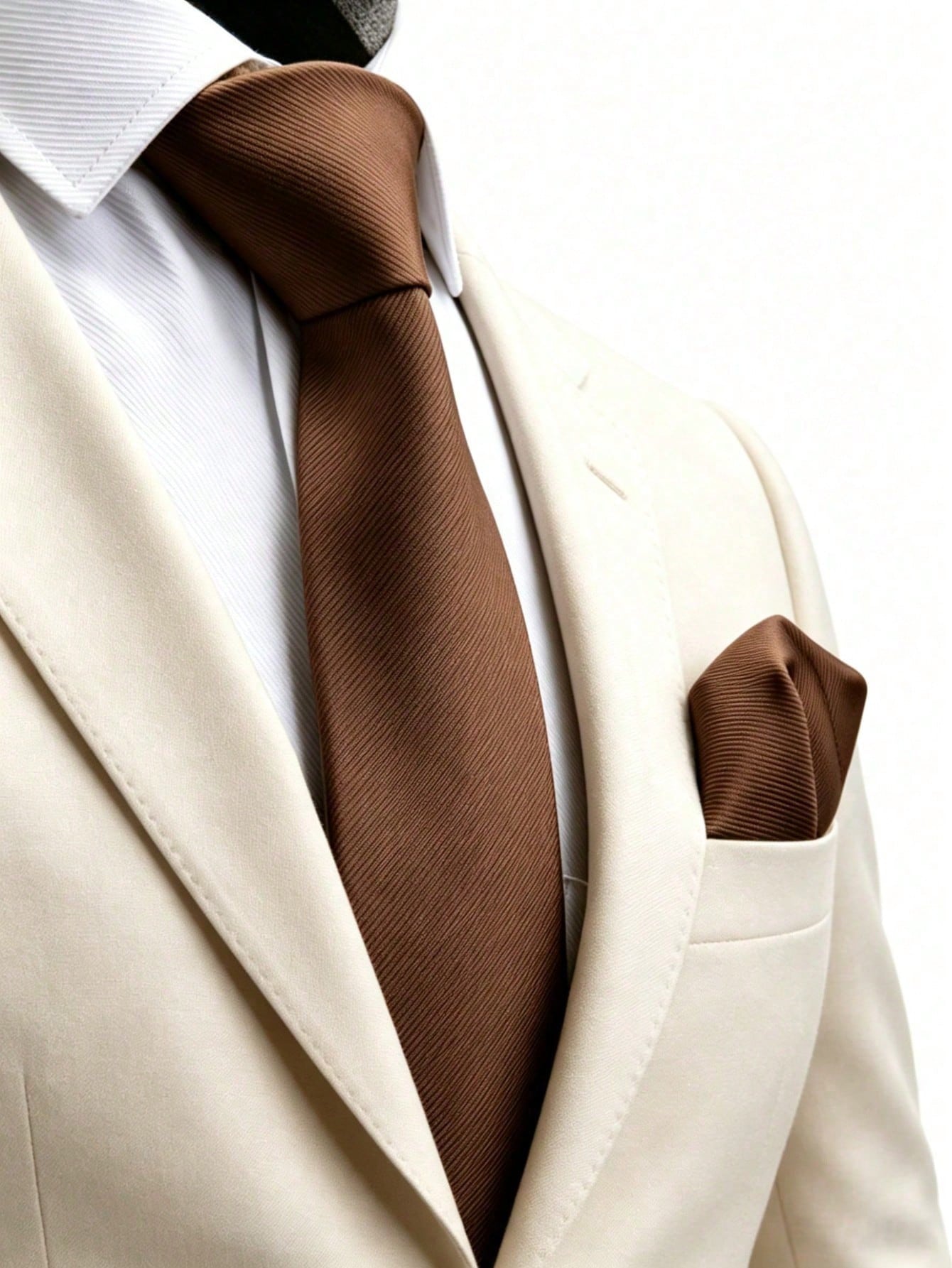 1pc Men's 8cm Gold Ribbed Tie & Pocket Square Set, Wedding Party Groom Tie Set