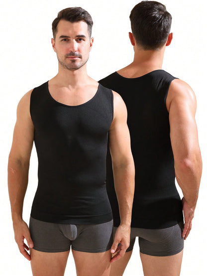 1pc Men's Athletic Compression Sleeveless Shirt, Breathable Strengthening Chest And Abdomen Under Base Layer