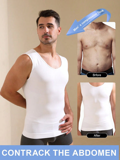 1pc Men's Athletic Compression Sleeveless Shirt, Breathable Strengthening Chest And Abdomen Under Base Layer