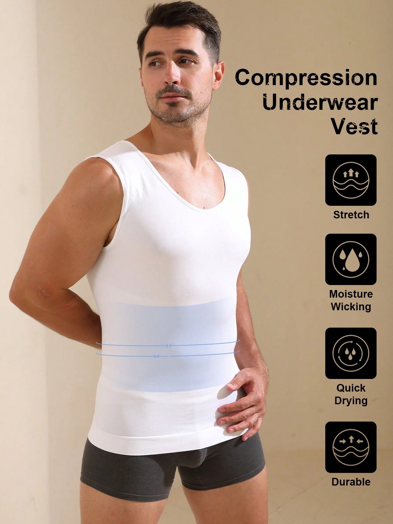 1pc Men's Athletic Compression Sleeveless Shirt, Breathable Strengthening Chest And Abdomen Under Base Layer