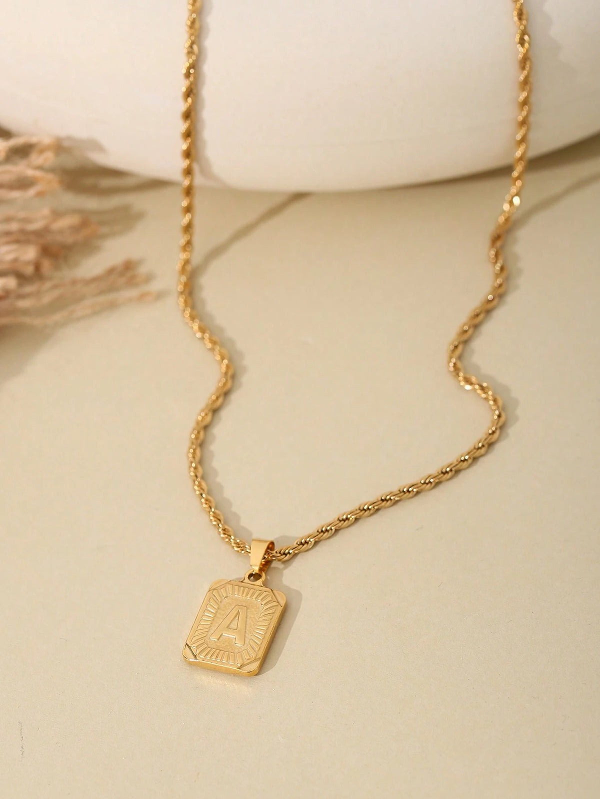 1pc Men's Stainless Steel Gold Chain Necklace With Square Letter Pendant, A-Z Letter Jewelry