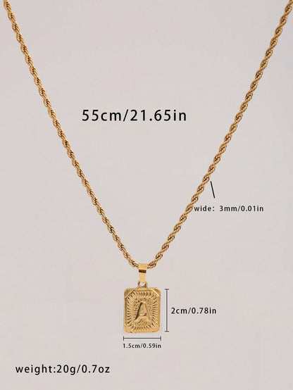1pc Men's Stainless Steel Gold Chain Necklace With Square Letter Pendant, A-Z Letter Jewelry