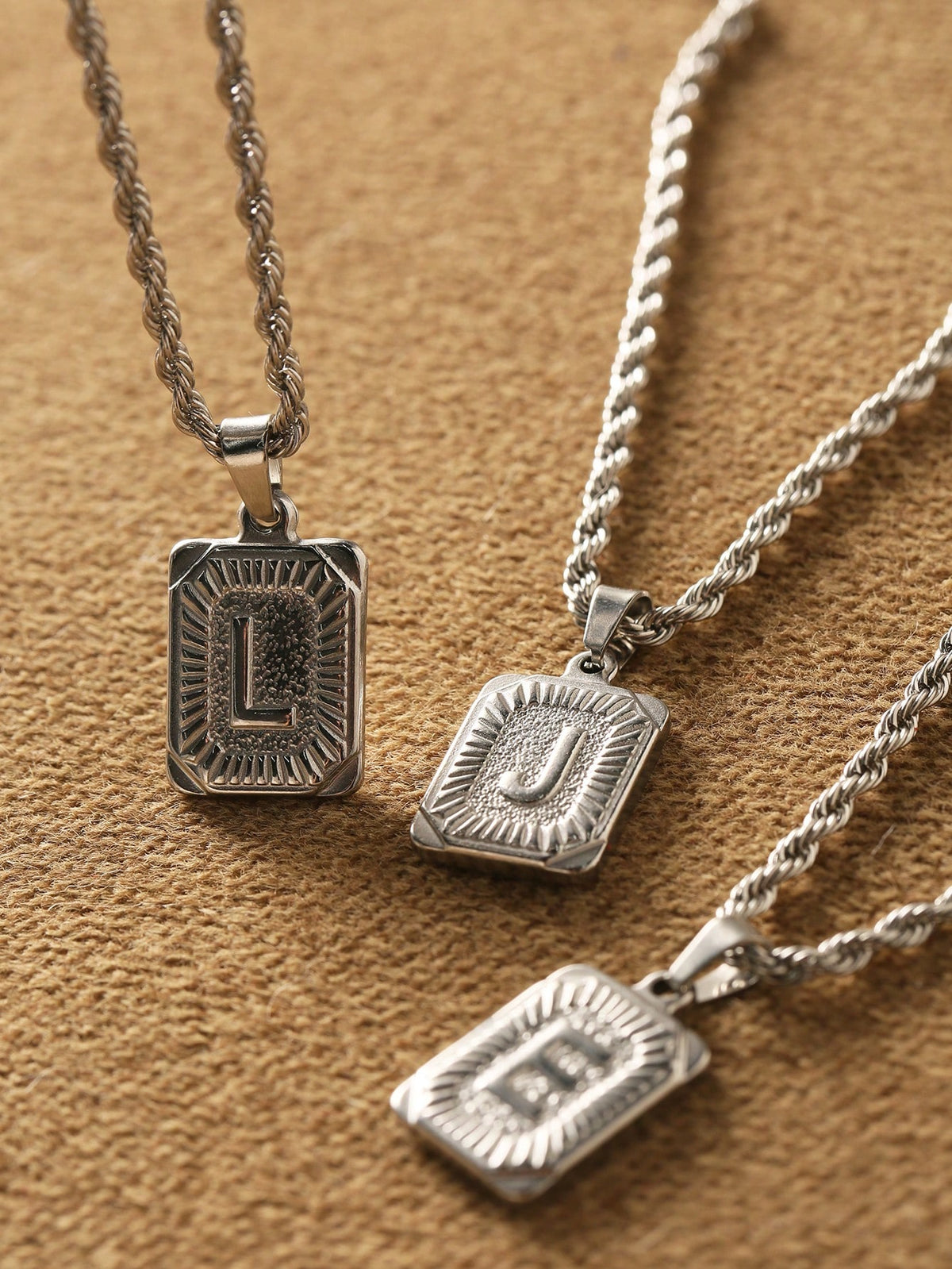 1pc Men's Stainless Steel Gold Chain Necklace With Square Letter Pendant, A-Z Letter Jewelry
