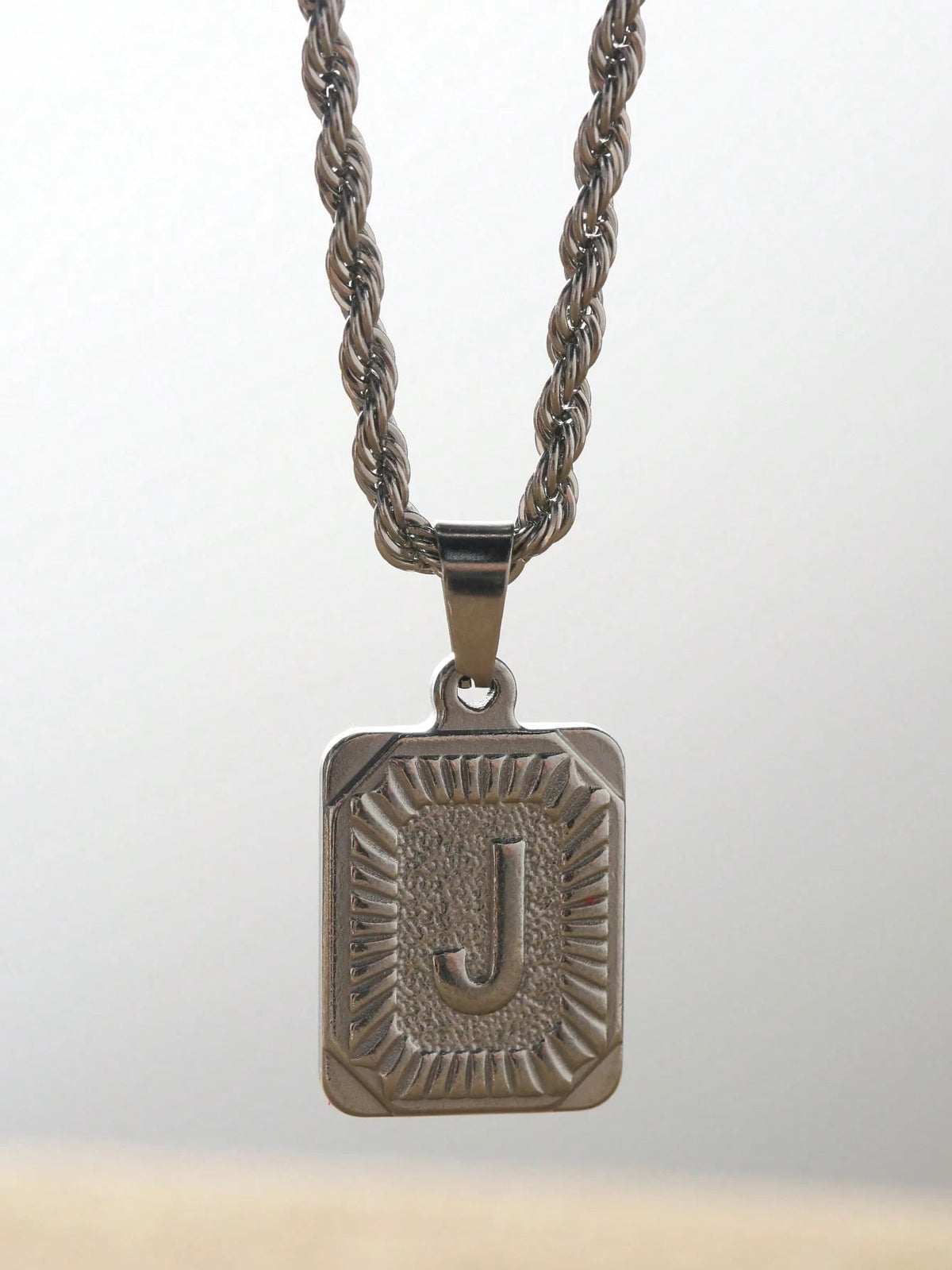 1pc Men's Stainless Steel Gold Chain Necklace With Square Letter Pendant, A-Z Letter Jewelry