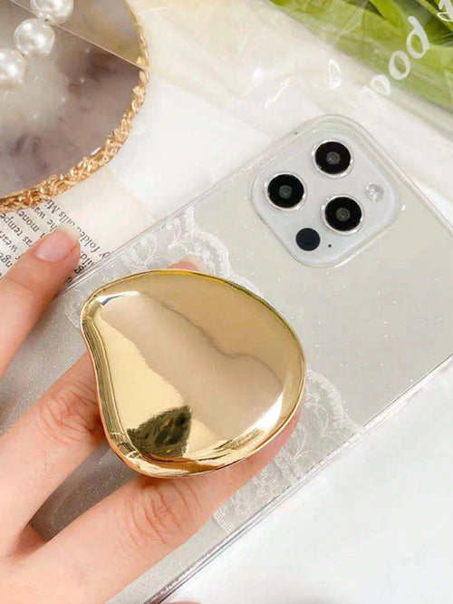 1pc Metal Electroplated Mirror Finish Phone Stand, Adhesive Adjustable Sliding Holder, Asymmetric Design Stand, Desktop TV Viewing Accessory