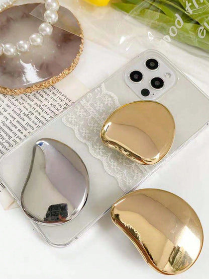 1pc Metal Electroplated Mirror Finish Phone Stand, Adhesive Adjustable Sliding Holder, Asymmetric Design Stand, Desktop TV Viewing Accessory