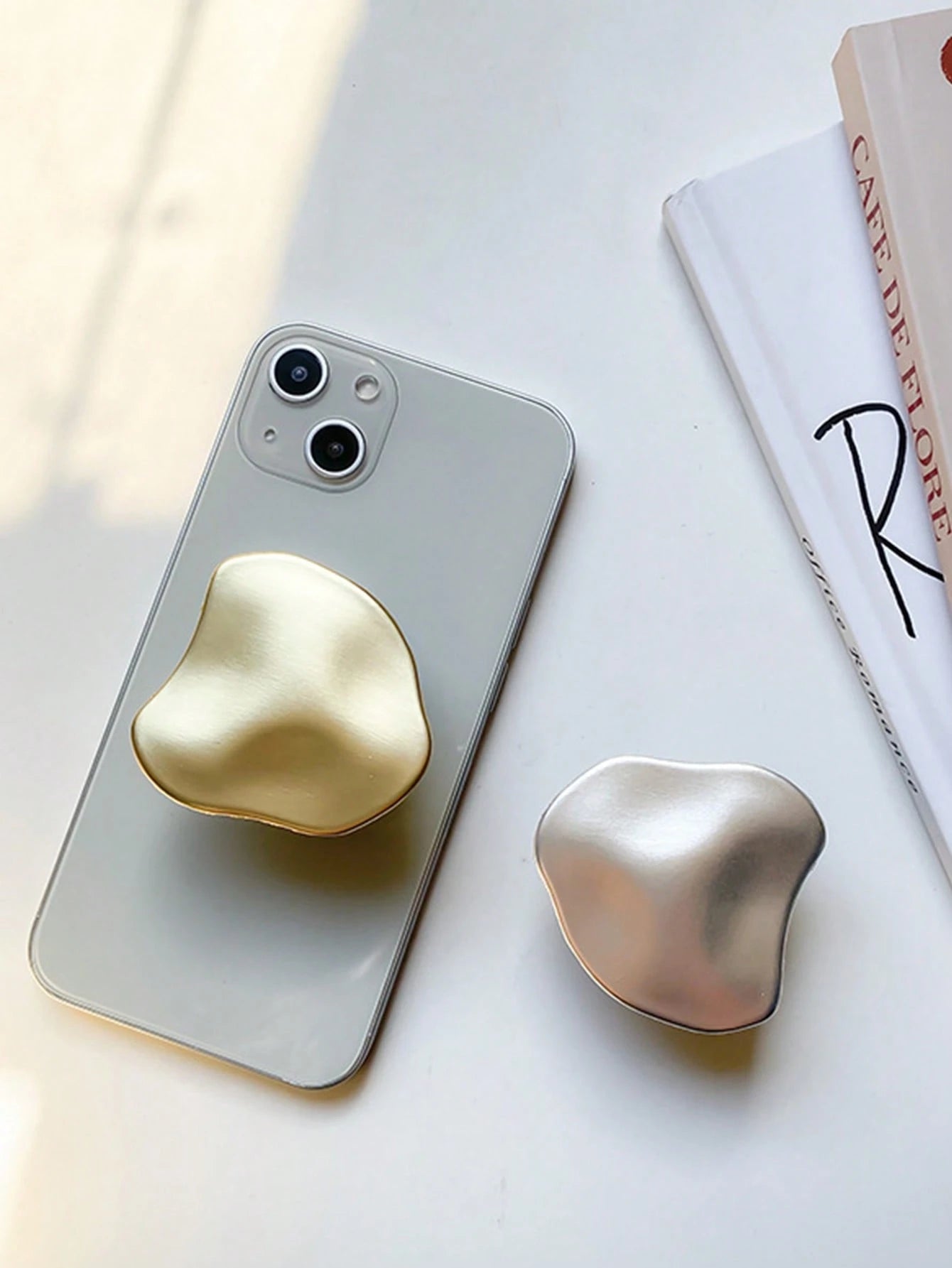 1pc Metal Electroplated Mirror Finish Phone Stand, Adhesive Adjustable Sliding Holder, Asymmetric Design Stand, Desktop TV Viewing Accessory