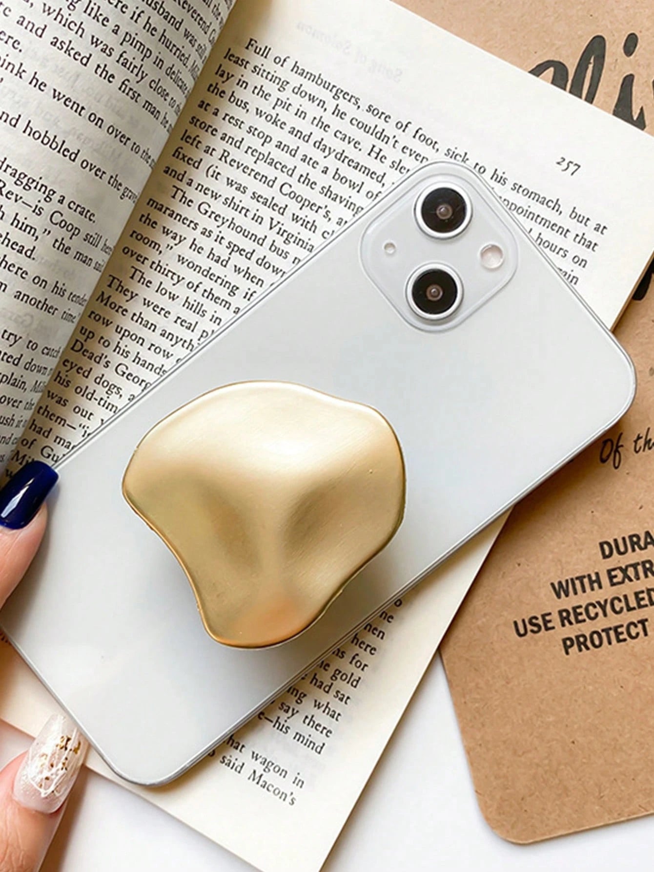1pc Metal Electroplated Mirror Finish Phone Stand, Adhesive Adjustable Sliding Holder, Asymmetric Design Stand, Desktop TV Viewing Accessory