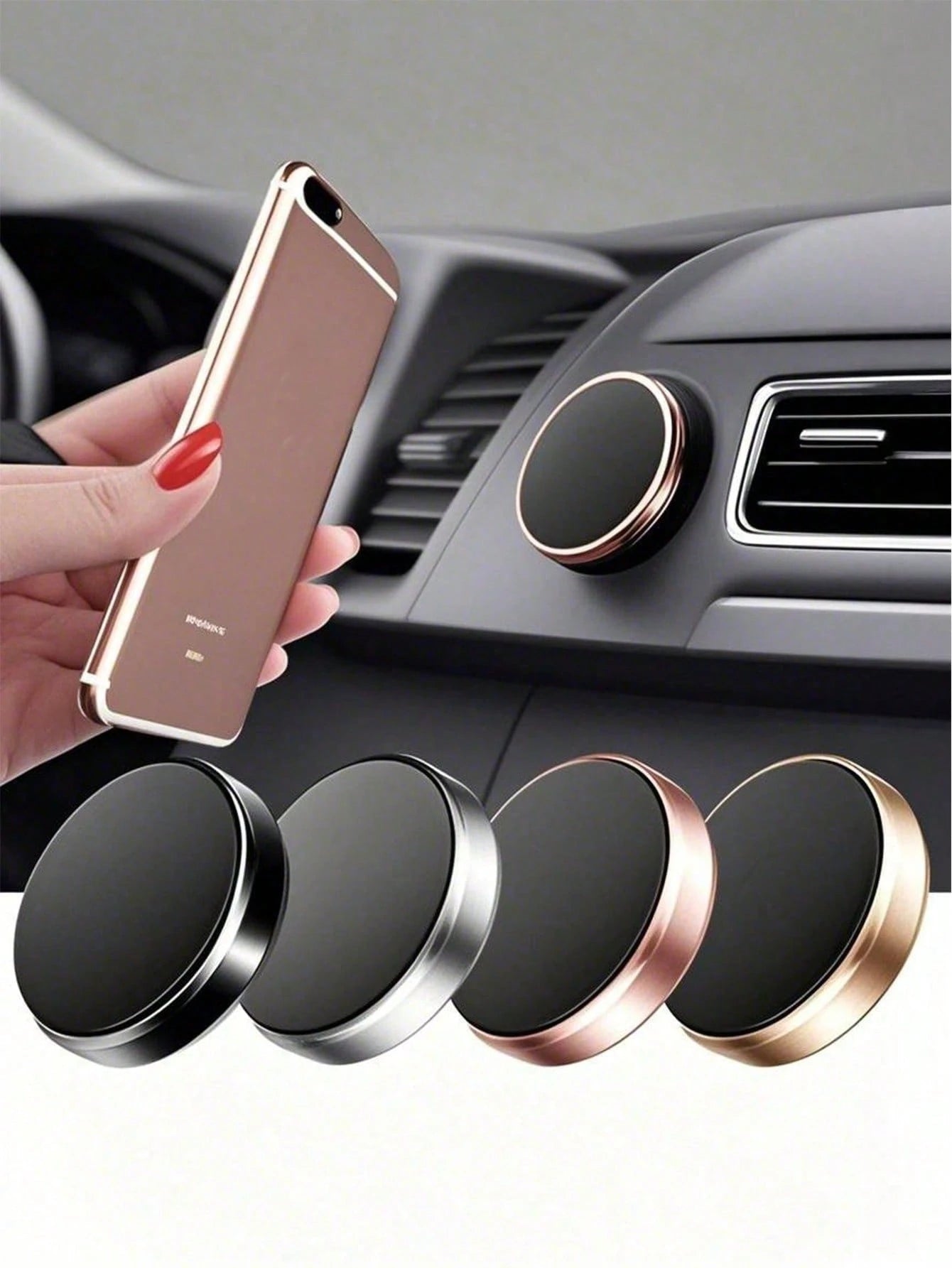 1pc Metal Round Mini Magnetic Phone Holder, Multifunctional Car Phone Navigation Mount, Compatible With IPhone And Android Phones, Dashboard Mount, Birthday Gift, Suitable For Family And Friends Car A