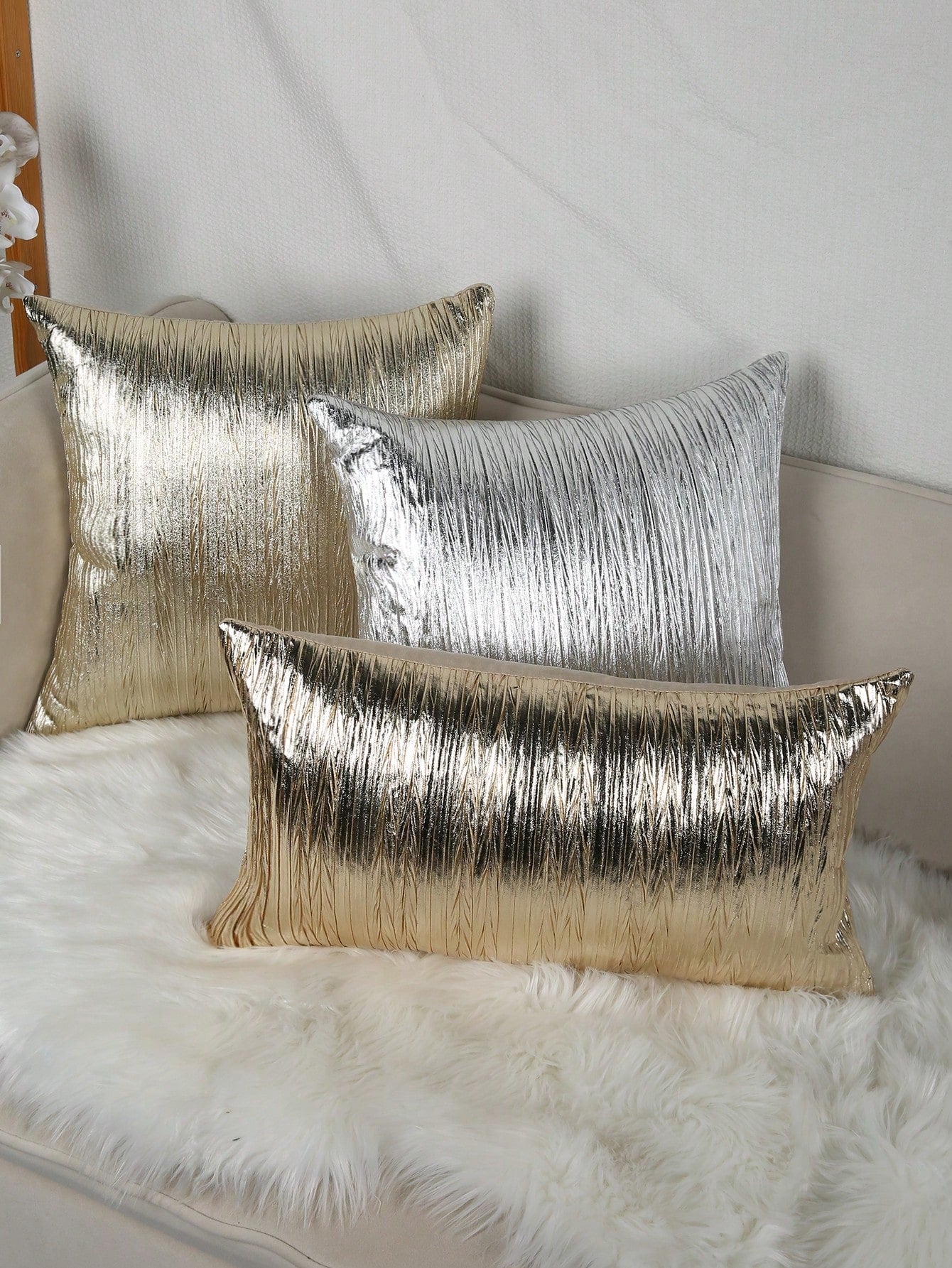 1pc Metallic Cushion Cover Without Filler, Modern Fabric Decorative Throw Pillow Case For Living Room, Home Decor