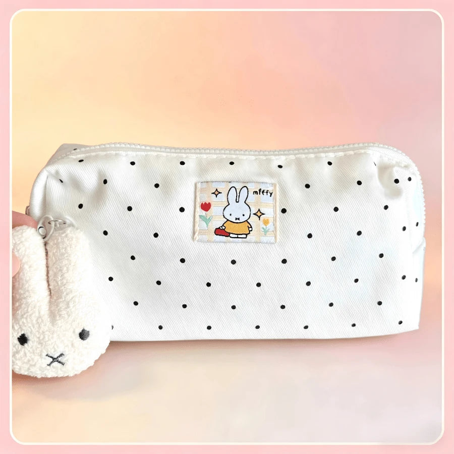 1PC Miffy Polka Dot Canvas Clutch Pouch, Cute Stationery/Makeup/Sundries Storage Bag, Perfect Gift For Birthday, Valentine's Day, Back To School(No Pendant)