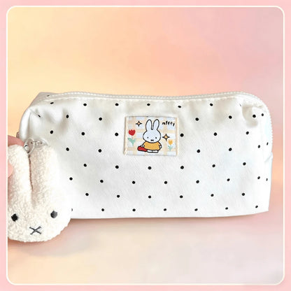 1PC Miffy Polka Dot Canvas Clutch Pouch, Cute Stationery/Makeup/Sundries Storage Bag, Perfect Gift For Birthday, Valentine's Day, Back To School(No Pendant)