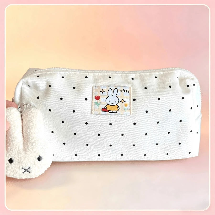 1PC Miffy Polka Dot Canvas Clutch Pouch, Cute Stationery/Makeup/Sundries Storage Bag, Perfect Gift For Birthday, Valentine's Day, Back To School(No Pendant)