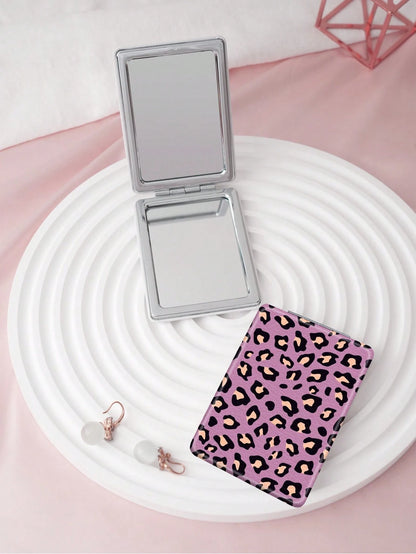 1PC Millennium Y2K Series Portable Folding Makeup Mirror, Lightweight Ultra-Thin Convenient Durable PU Leather, Suitable For Various Occasions, Travel, Parties, Work, School, Suitable For All Ages
