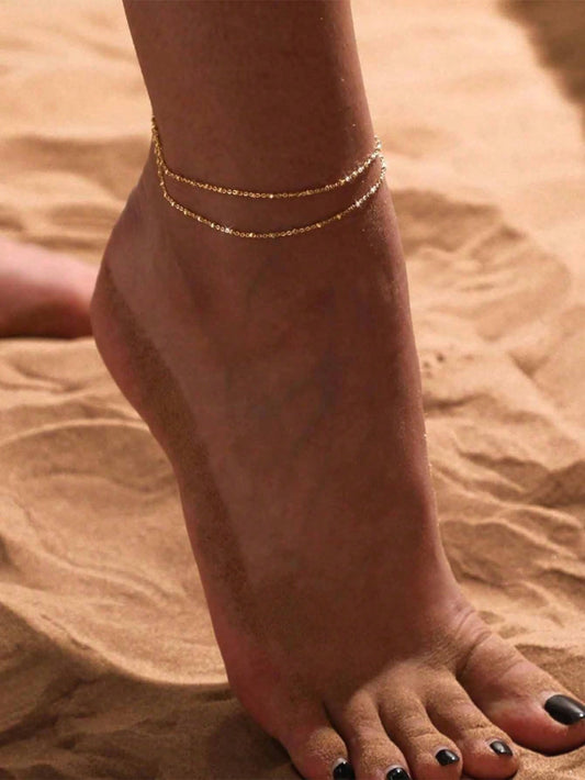 1pc Minimalist Double Layer Stacked Anklet, Beach Style Fashion Versatile Anklet, Sexy Party Beach Vacation Style, Ideal Summer Gift