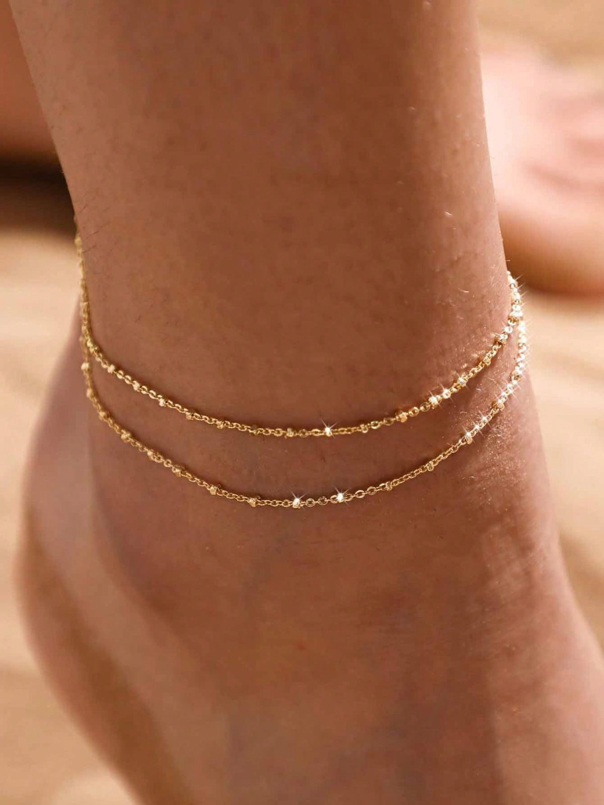 1pc Minimalist Double Layer Stacked Anklet, Beach Style Fashion Versatile Anklet, Sexy Party Beach Vacation Style, Ideal Summer Gift