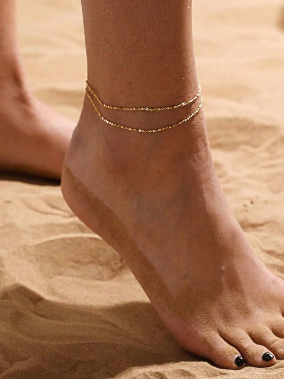 1pc Minimalist Double Layer Stacked Anklet, Beach Style Fashion Versatile Anklet, Sexy Party Beach Vacation Style, Ideal Summer Gift