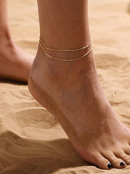 1pc Minimalist Double Layer Stacked Anklet, Beach Style Fashion Versatile Anklet, Sexy Party Beach Vacation Style, Ideal Summer Gift