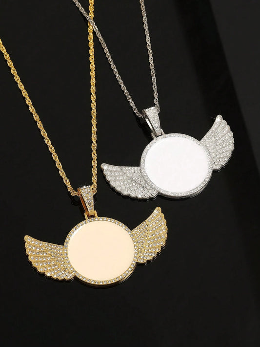 1pc Minimalist Metal Angel Wing Pendant Necklace, Suitable For Men's Daily Wear, Photo DIY Memorial Gift