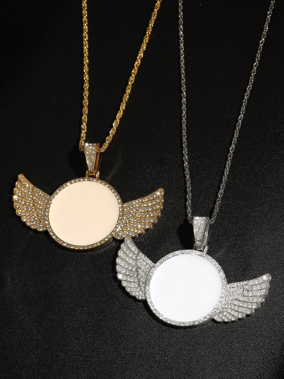 1pc Minimalist Metal Angel Wing Pendant Necklace, Suitable For Men's Daily Wear, Photo DIY Memorial Gift