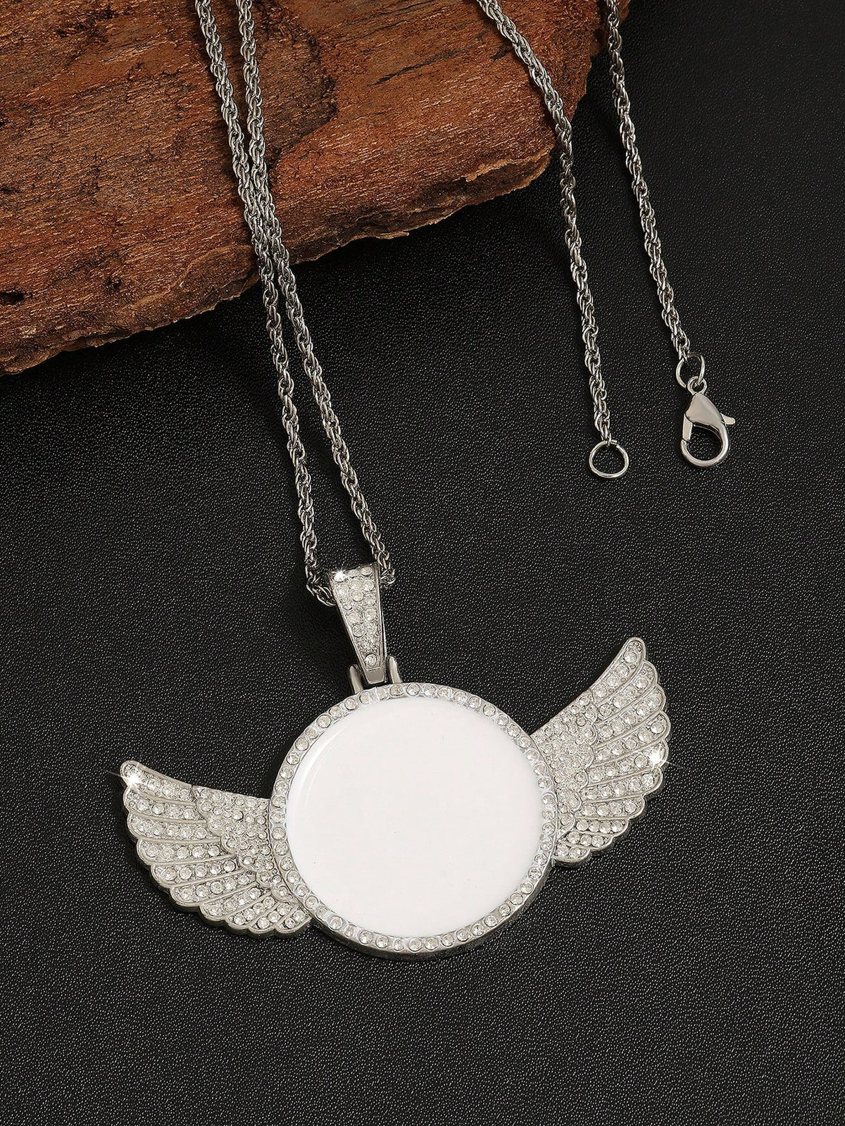 1pc Minimalist Metal Angel Wing Pendant Necklace, Suitable For Men's Daily Wear, Photo DIY Memorial Gift
