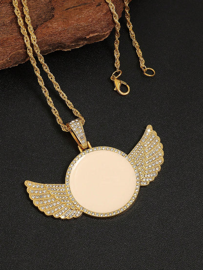 1pc Minimalist Metal Angel Wing Pendant Necklace, Suitable For Men's Daily Wear, Photo DIY Memorial Gift