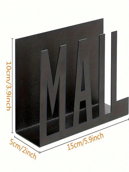 1pc Modern Black Metal Mail Organizer- Hollow Letter Design, Desktop File & Envelope Holder, Home Or Office Decor