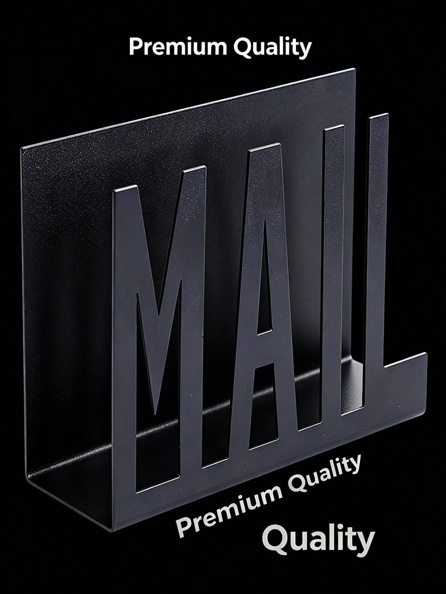 1pc Modern Black Metal Mail Organizer- Hollow Letter Design, Desktop File & Envelope Holder, Home Or Office Decor