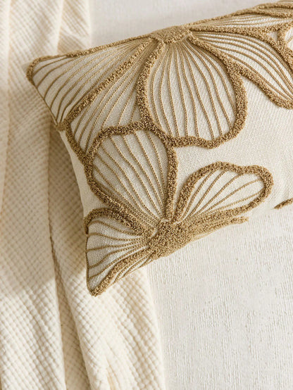 1pc Modern Minimalist Beige Floral Embroidered Throw Pillow Cover, Spring/Summer Floral Cushion Cover, Suitable For Indoor Decor, All Season Pillow Cover, Pillow Insert Not Included