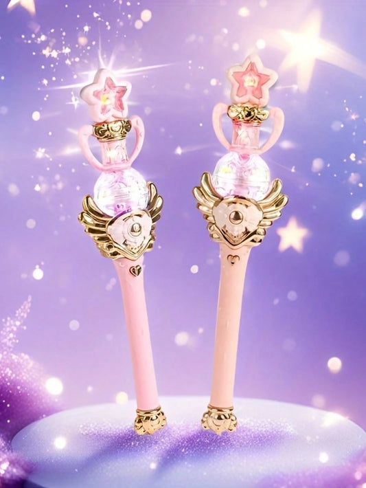 1pc Music Magic Star Wand Toy, Electric Rotating Lighting Fairy Wand For Girls, Dreamy Star Design Kids Toy, Perfect Gift For Girl Birthday Party, Performances- (Batteries Not Included)