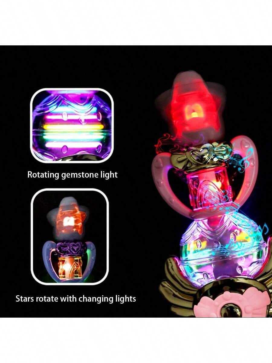 1pc Music Magic Star Wand Toy, Electric Rotating Lighting Fairy Wand For Girls, Dreamy Star Design Kids Toy, Perfect Gift For Girl Birthday Party, Performances- (Batteries Not Included)