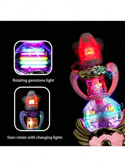 1pc Music Magic Star Wand Toy, Electric Rotating Lighting Fairy Wand For Girls, Dreamy Star Design Kids Toy, Perfect Gift For Girl Birthday Party, Performances- (Batteries Not Included)